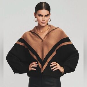Ser.o.ya Abi Half Zip Black and Tan Sweater Wide Collar Size XS